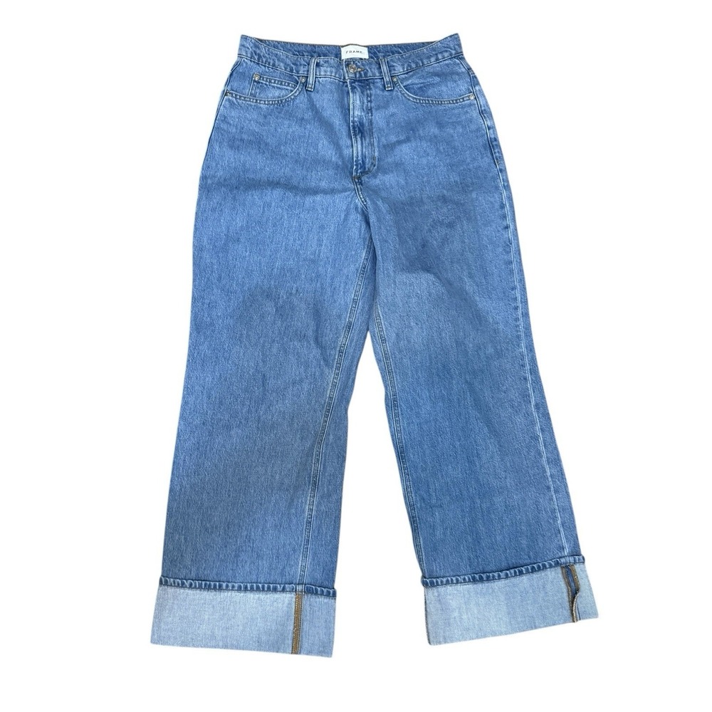 Frame Women's Rolled High Rise Wide Leg Jeans Blue Denim Size 30 Meadow - Picture 1 of 7